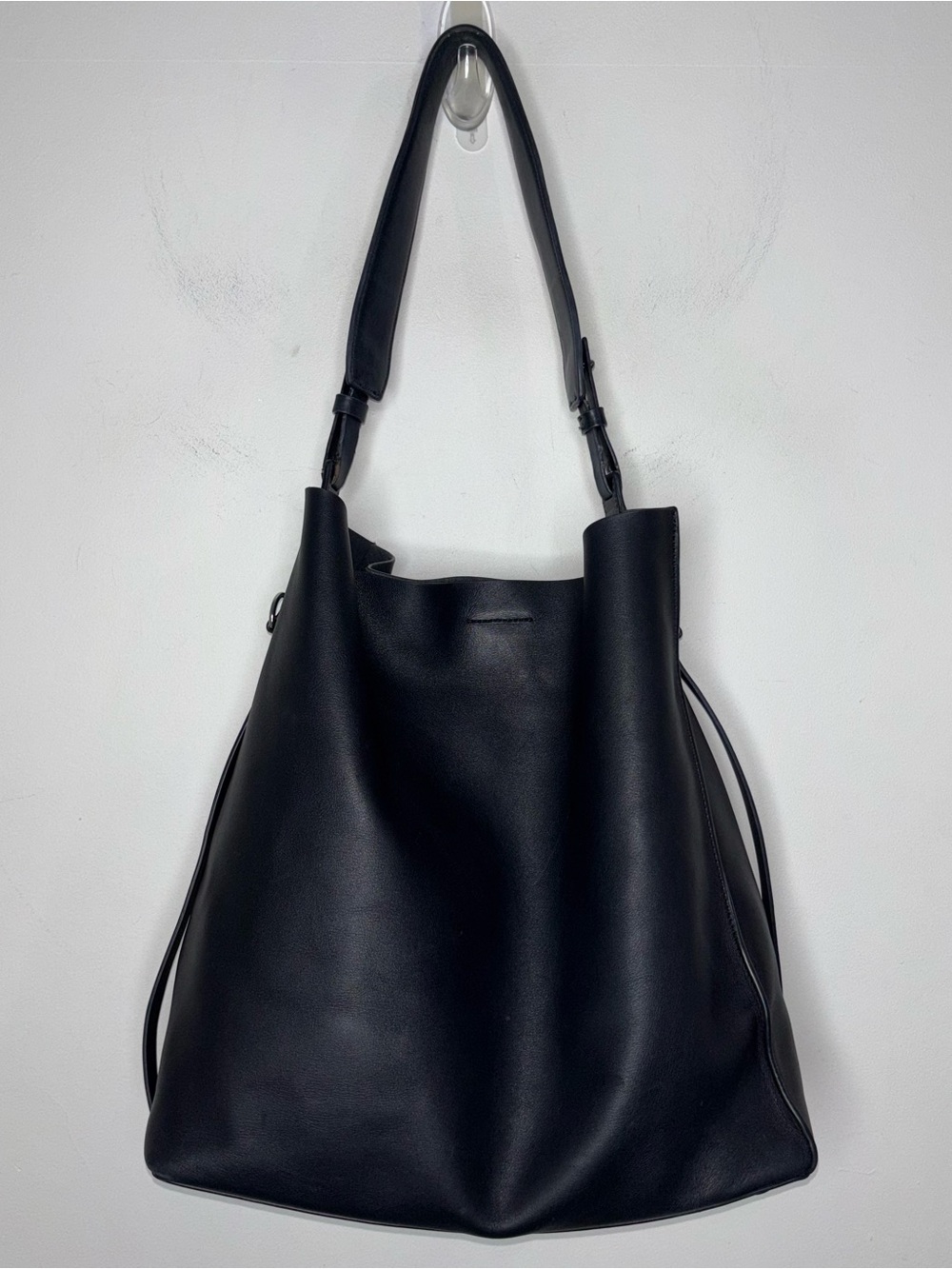 AllSaints Paradise North/South Black Leather Silver Hardware Shoulder Large Tote